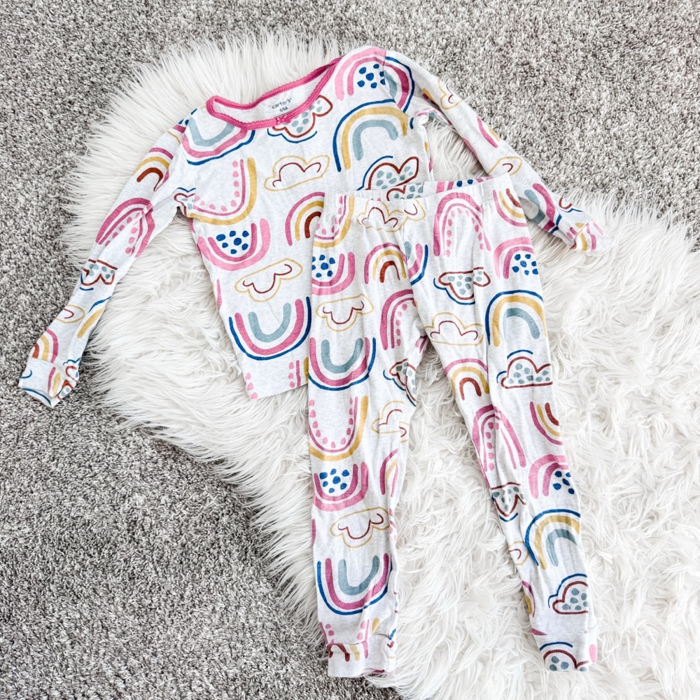 Carter’s Rainbow Pajama Set Long Sleeve Top Pants Kids Size 6
